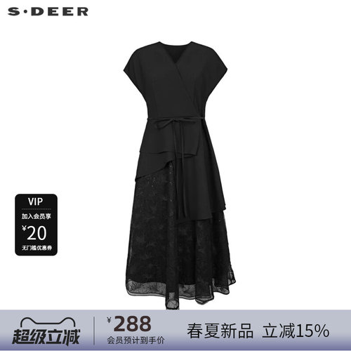 s.deer网纱印花短袖连衣裙