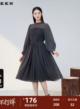 sdeer圣迪奥女装秋木耳边风琴褶收腰衬衫连衣裙S223Z124Z
