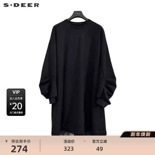 圆领连衣裙 灯笼袖 网纱拼接