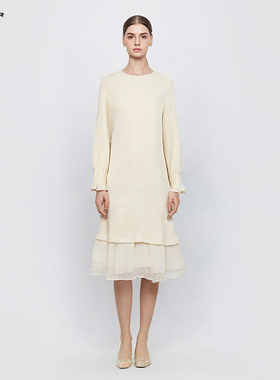 sdeer圣迪奥女装复古圆领格子网纱拼接连衣裙S244Z1267