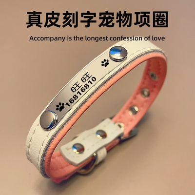 狗项圈狗牌身份牌定制刻字猫圈猫咪铃铛狗圈颈圈宠物泰迪牛皮狗链