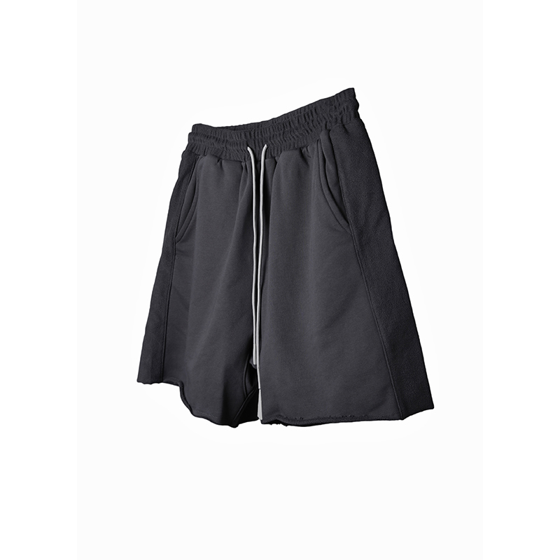 AMBSOM Inout Shorts正反拼接毛边针织百搭5分运动短裤 cleanfit