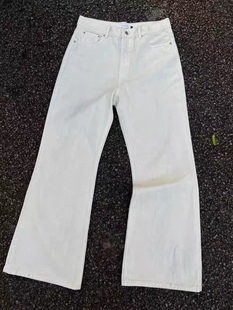 AMBSOM 13盎司丹宁骨白色蓝色暗纹复古水洗白牛vintage微喇牛仔裤