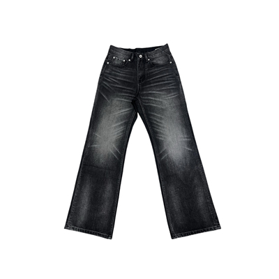 AMBSOM复古水洗做旧黑灰直筒版型牛仔裤男女