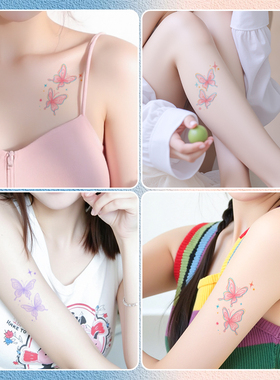 XMXP蝴蝶粉色紫色纹身贴防水女持久高级感精致手臂手腕锁骨多巴胺