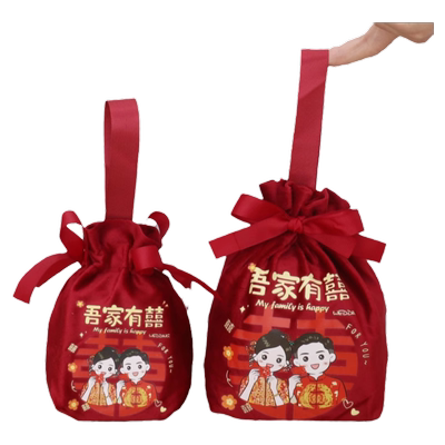 结婚喜糖袋子红色手提包装布袋