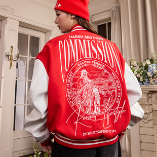 harshandcruel完美主义复古排版字母印花宽松休闲刺绣棒球服