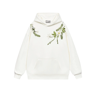 harshandcruel 新中式花卉花环刺绣文字HACR廓形连帽卫衣国潮流