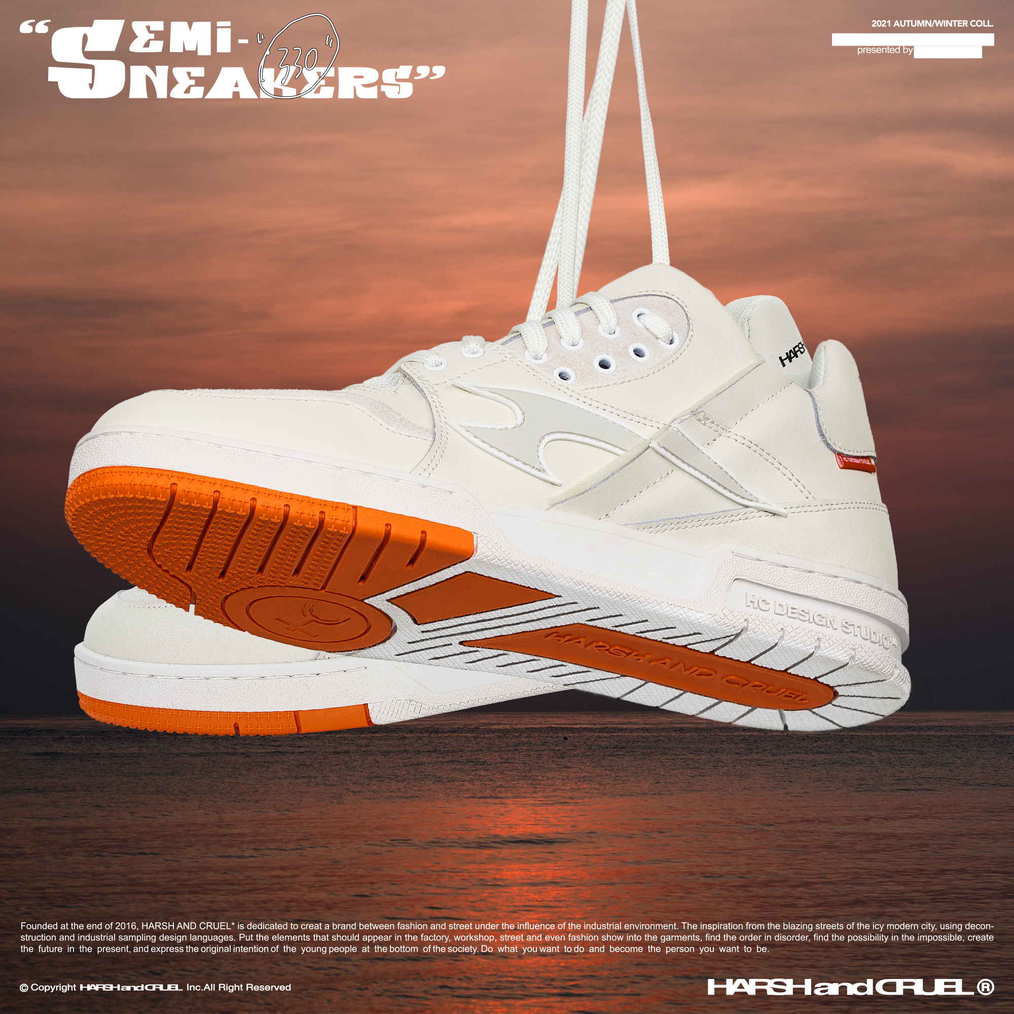 【王鹤棣 尤长靖】harshandcruel 330白橙解构牛皮麂皮男女款板鞋