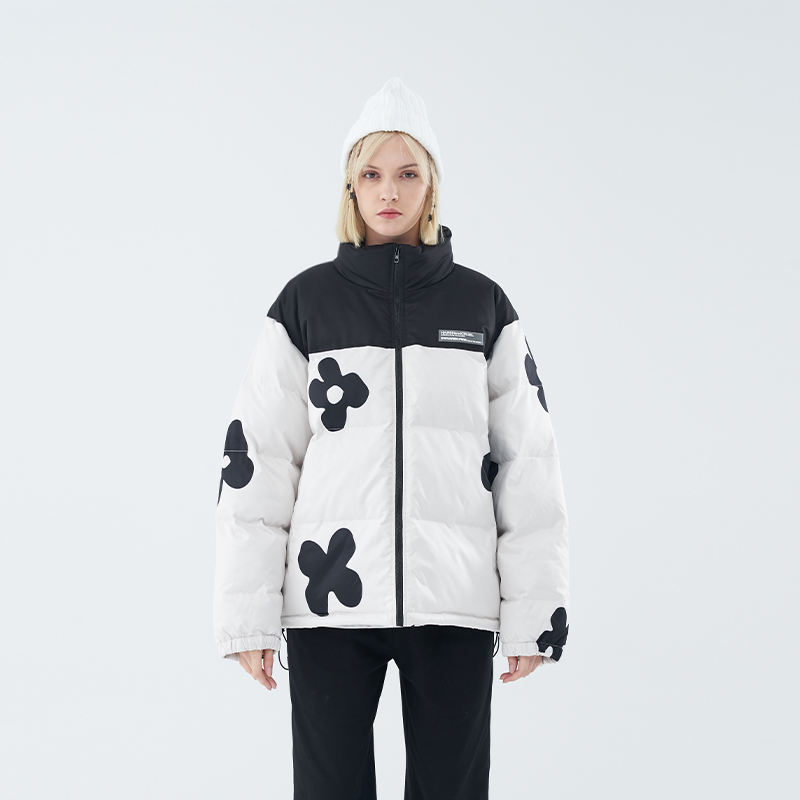 手绘花朵潮流感立领防风羽绒服