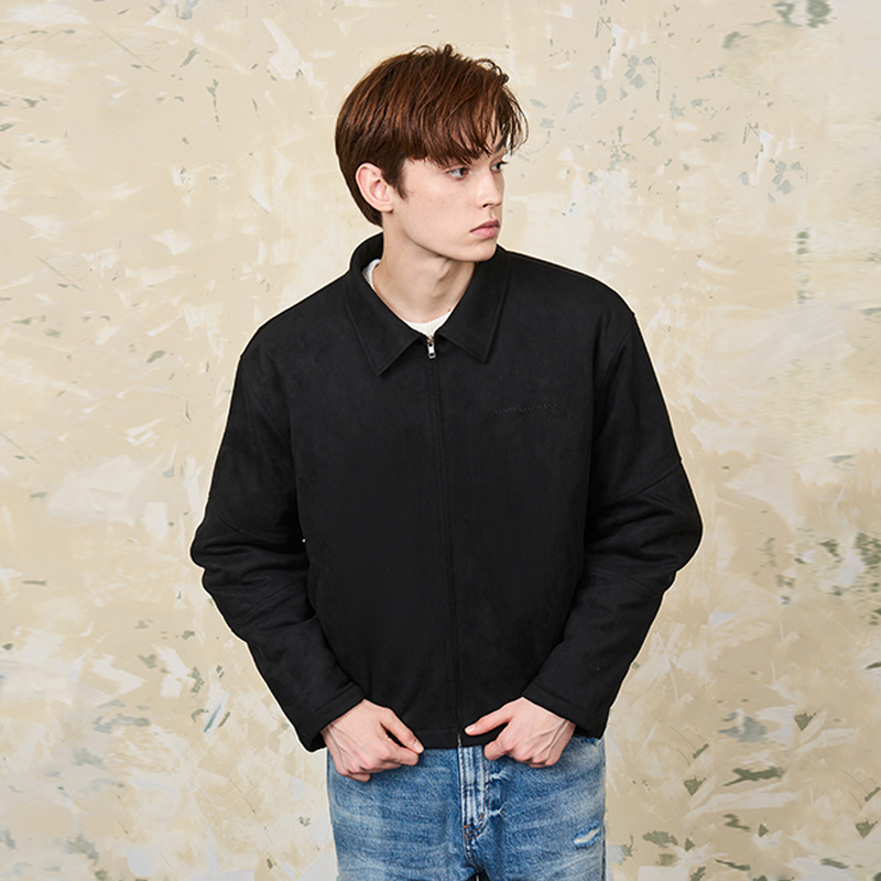 麂皮绒简约短款夹棉夹克