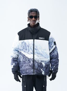 harsh and cruel拼接定制品牌TPU标潮休闲保暖全幅印花雪山羽绒服