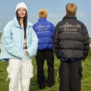 harshandcruel美式复古珍珠绣珠文字刺绣石墨烯保暖面包服羽绒服