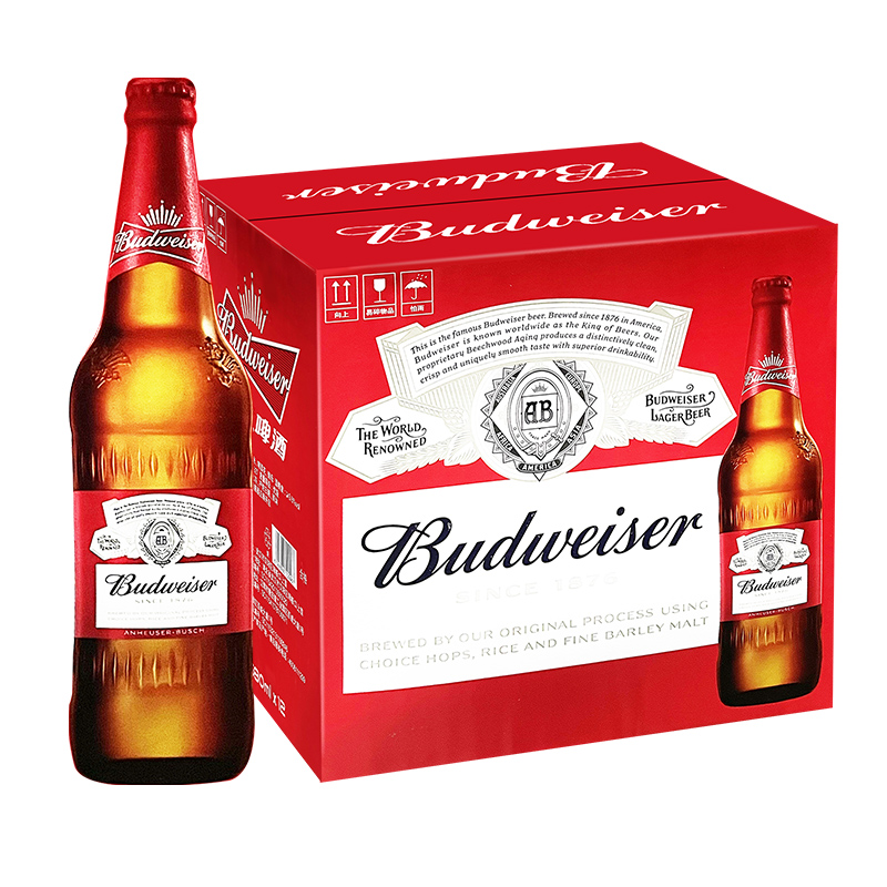 Budweiser/百威啤酒580ml*12瓶 玻璃瓶整箱装 500ml纯生两箱包邮 酒类 啤酒 原图主图