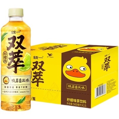 统一双萃柠檬茶鸭屎香风味网红茶水500ml*15瓶饮品饮料整箱批特价