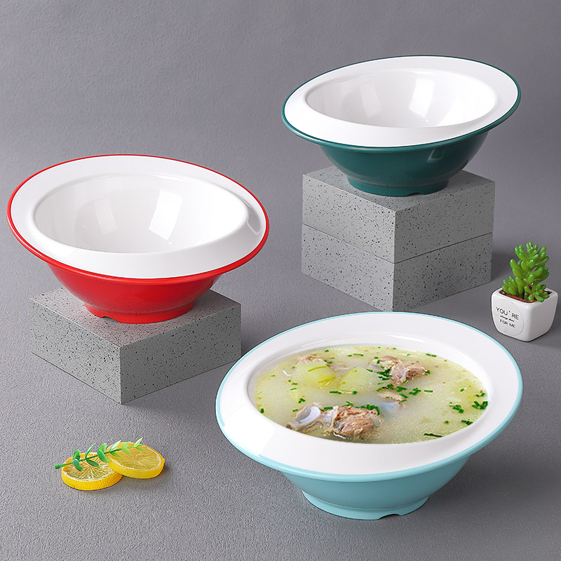 密胺瓷餐具双色汤盆碗商用大