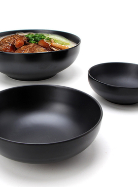 黑色烤肉拌饭碗韩式塑料商用羊肉粉碗仿瓷冷面碗麻辣烫碗密胺餐具