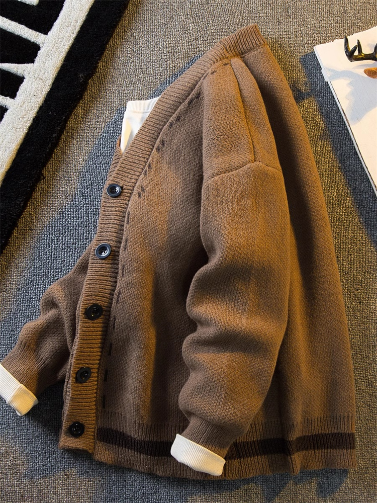 GOOMILLEE高端轻熟风V领开衫毛衣男2025春季新款痞帅针织衫外套