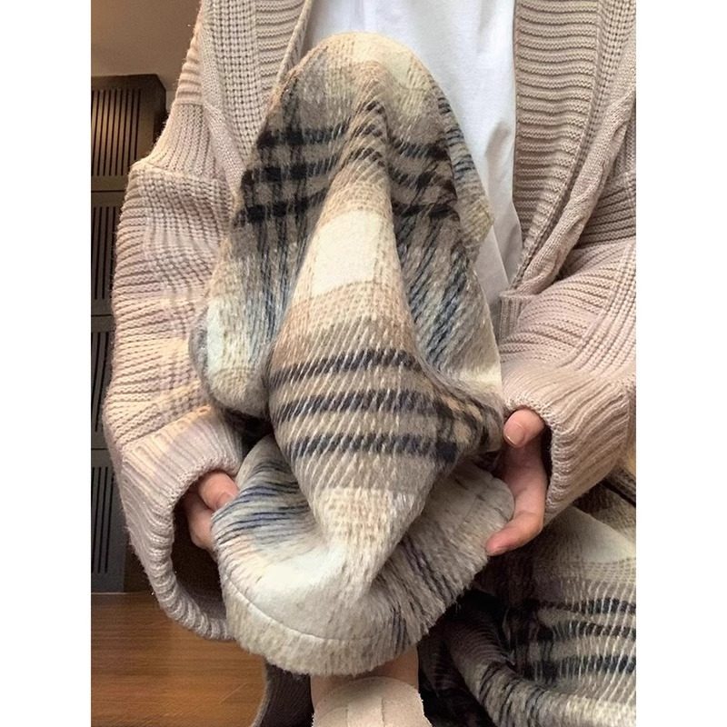 2025新款高端慵懒风格子裤男冬季加绒加厚直筒宽松阔腿休闲长裤