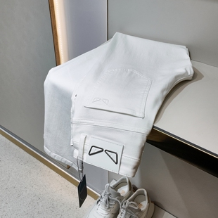 2026年薄款小怪兽白色牛仔裤男士春夏小眼睛修身小直筒弹力休闲裤