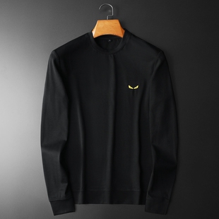 2025年秋季新款小怪兽圆领套头卫衣男士修身小眼睛上衣刺绣打底衫