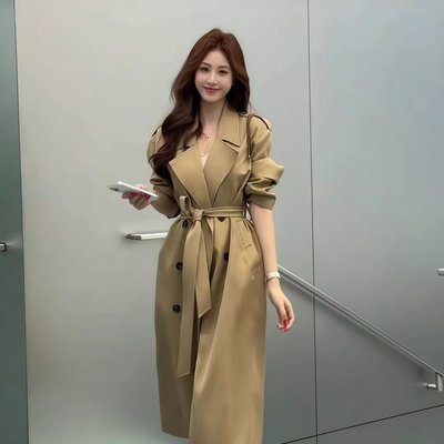 卡其色风衣外套女中长款2025秋季新款韩版收腰气质正肩小个子大衣