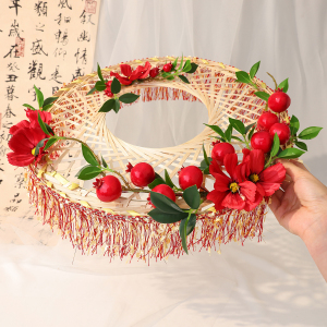 古风发饰新中式红色簪花斗笠