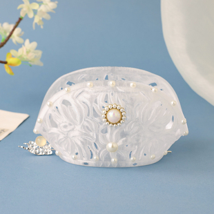 法韩莎【霜白】古风发冠宋制镂空莲花冠汉服头饰仿珍珠头冠发饰女