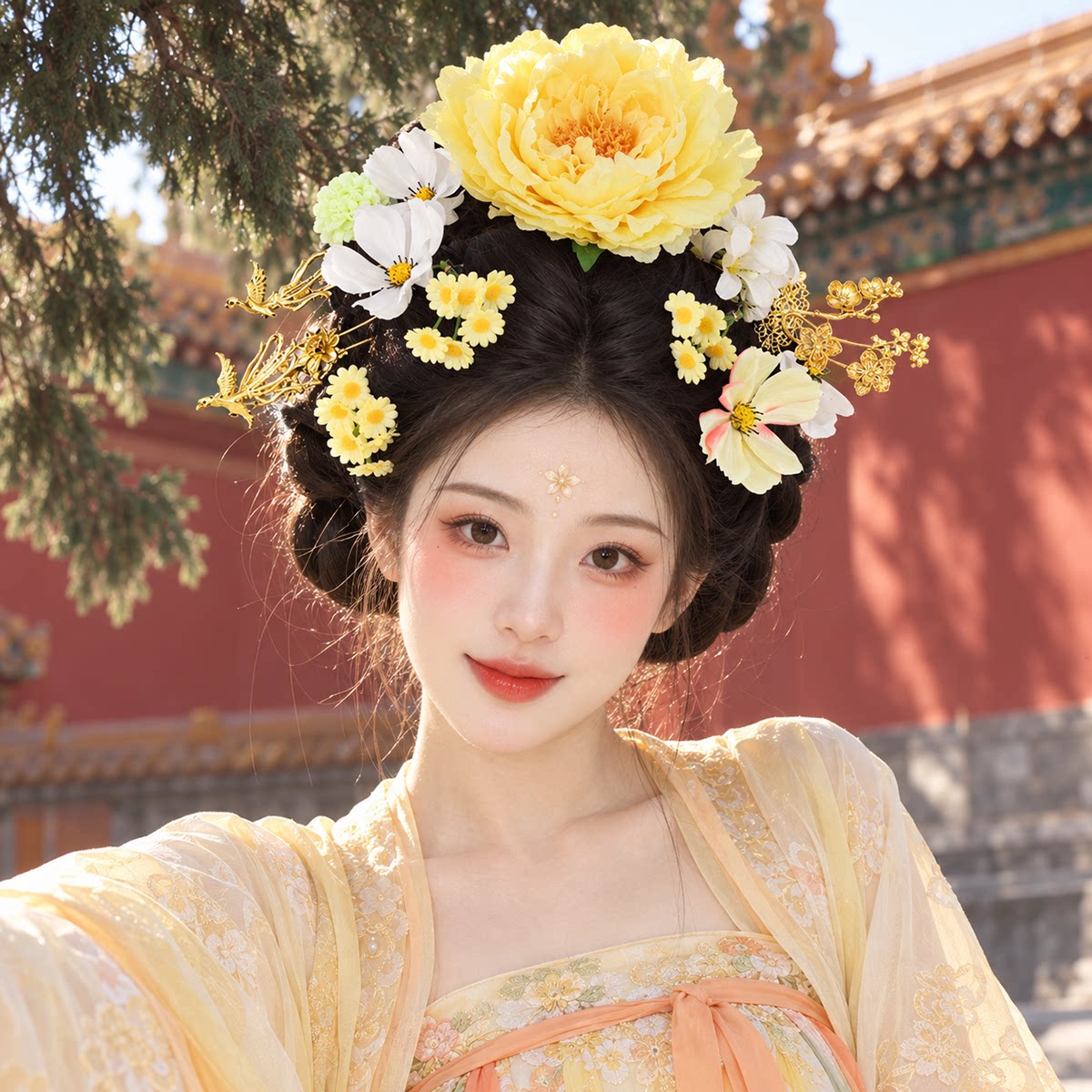 汉服绢花头饰18cm牡丹仿真花发夹