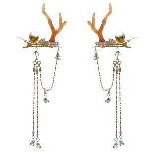 古风鹿角发夹遇见神鹿古装对夹瑶瑶配饰仙气少女流苏夹子汉服头饰