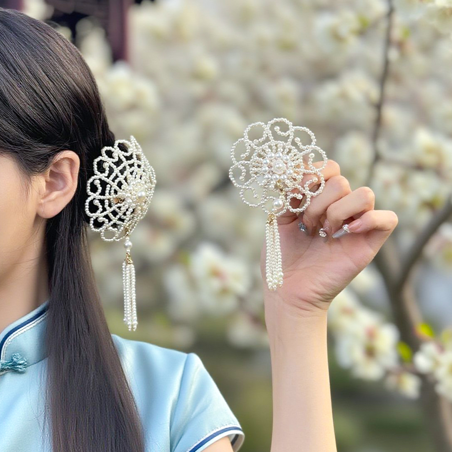 民国风头饰复古辑珠花流苏发夹