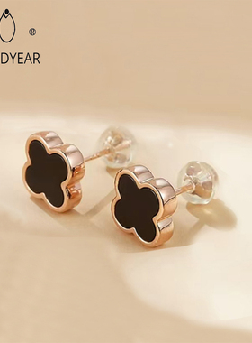 耳钉四叶草纯银玛瑙黑色女高级感轻奢小众设计养耳洞耳饰首饰珠宝