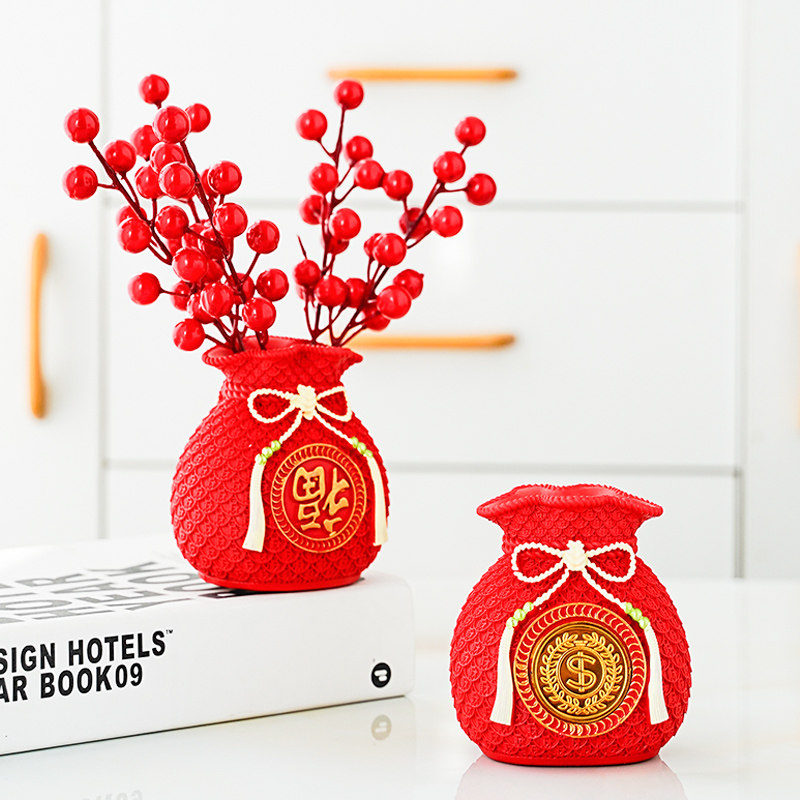 中国风家居摆件旺财花瓶福袋红浆果招财钱袋福袋客厅玄关红色摆件,家居饰品,装饰摆件,淘宝优惠券,粉丝福利购,淘宝优惠卷