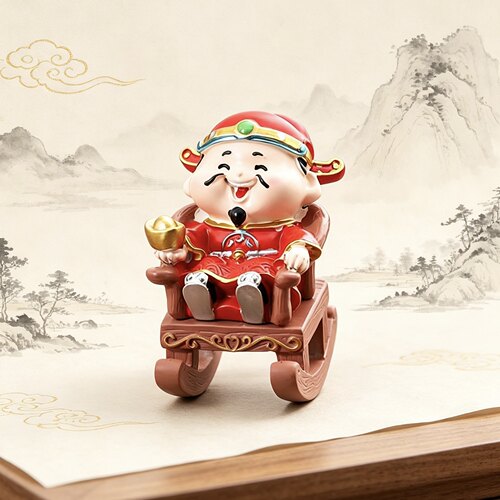 智老板财神爷摇摇椅桌面摆件办公室工位茶桌创意摇摇乐元宝装饰