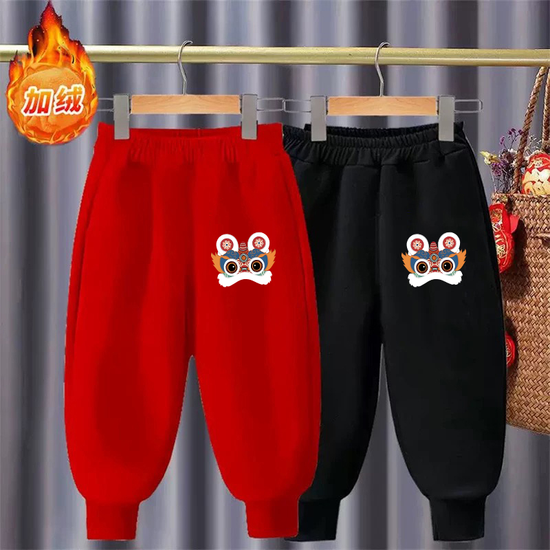 本命年加厚一体绒卫裤加绒加厚保暖长裤2026新年红色马年喜庆过年