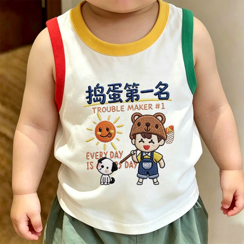 2026新款背心可爱男童女童潮流舒适趣味纯棉无袖圆领夏季T恤短袖