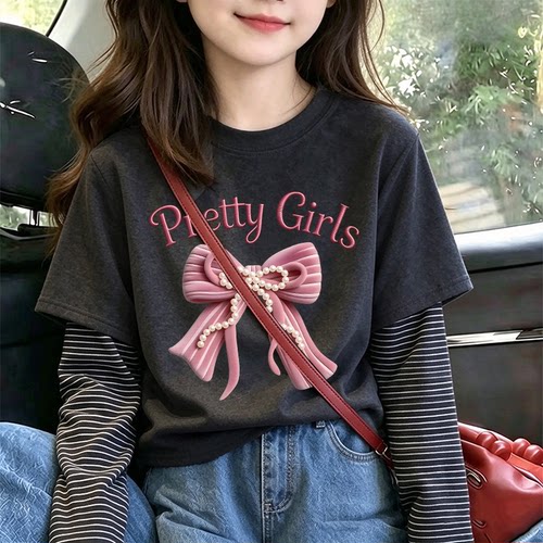 秋冬内搭儿童条纹假两件保暖长袖T恤德绒上衣半高领女童打底衫潮