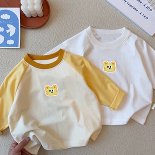 夏季休闲新款男童女童纯棉长袖T恤卡通印花打底衫薄款插肩袖T恤潮