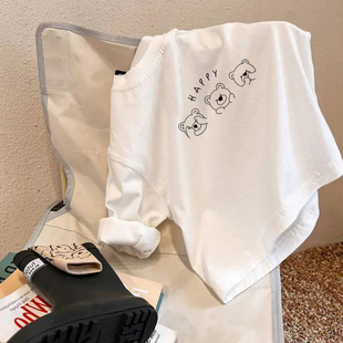 纯棉透气休闲上衣潮 男童女童白色打底衫 卡通印花长袖 T恤春秋新款