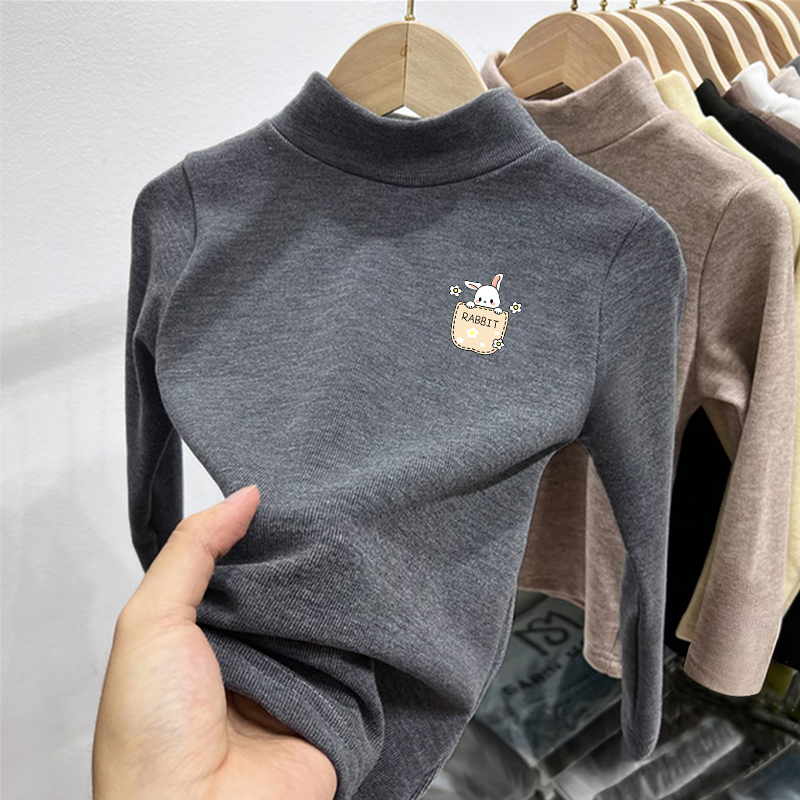 男童女童半高领趣味印花打底衫德绒内搭保暖上衣秋冬新款长袖T恤