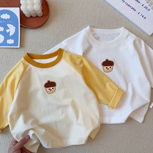 卡通印花打底衫夏季新款男童女童休闲纯棉长袖T恤薄款插肩袖T恤潮