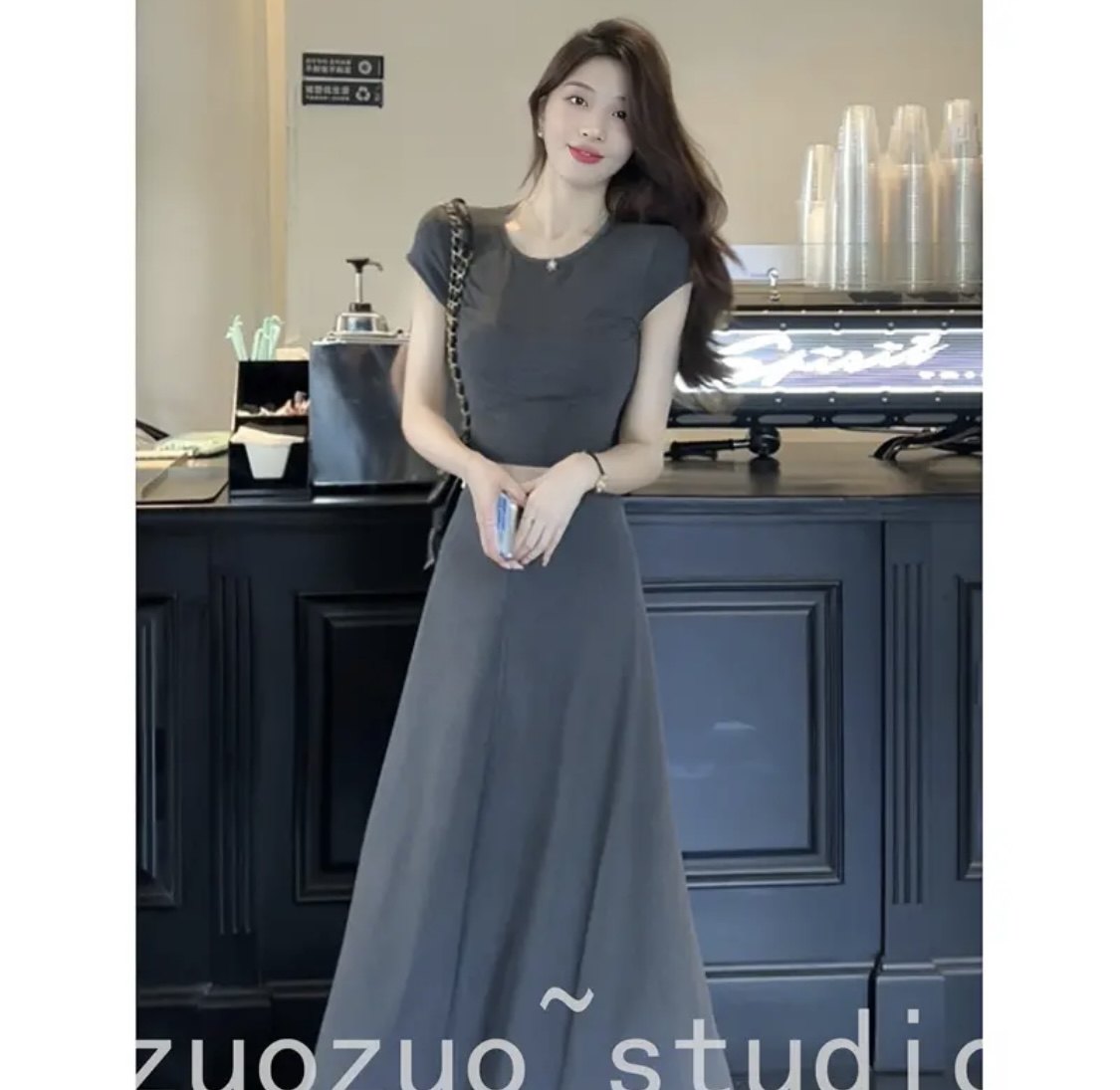 时尚辣妹长款半身裙套装夏季新款圆领修身显瘦百搭短袖T恤两件套