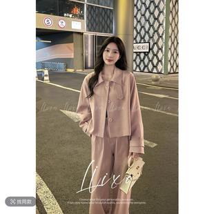2025超火一整套開春穿搭今年流行 女 兩件套裝 漂亮灰色休閑闊腿褲