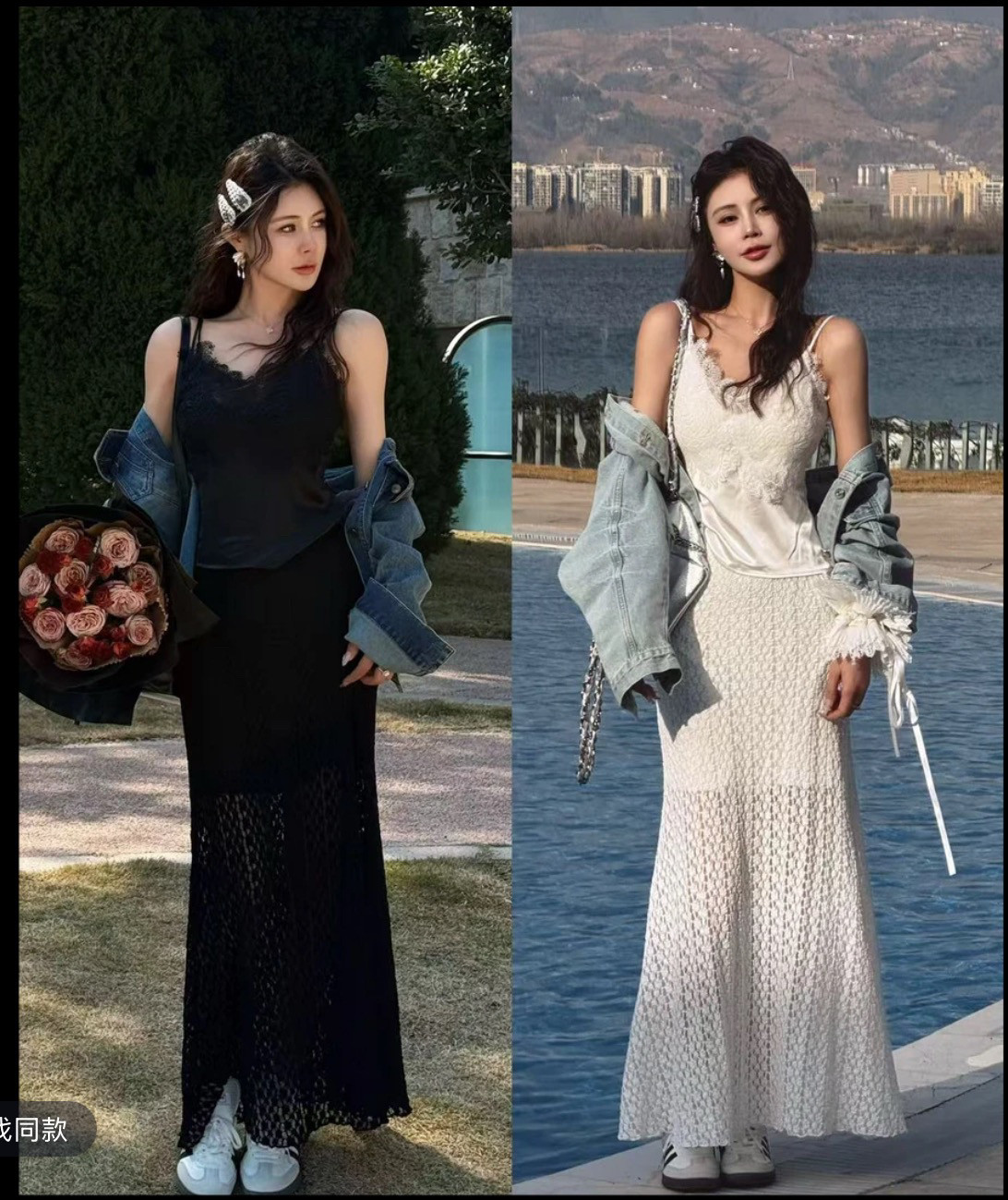 立体泡泡蕾丝镂空半身裙女款春夏季高腰显瘦松紧腰气质鱼尾长裙子