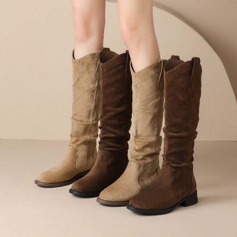 ZHR则则加绒保暖复古堆堆靴长筒靴粗跟2025冬季新款美拉德瘦瘦靴,女鞋,烟筒靴,淘宝优惠券,粉丝福利购,淘宝优惠卷