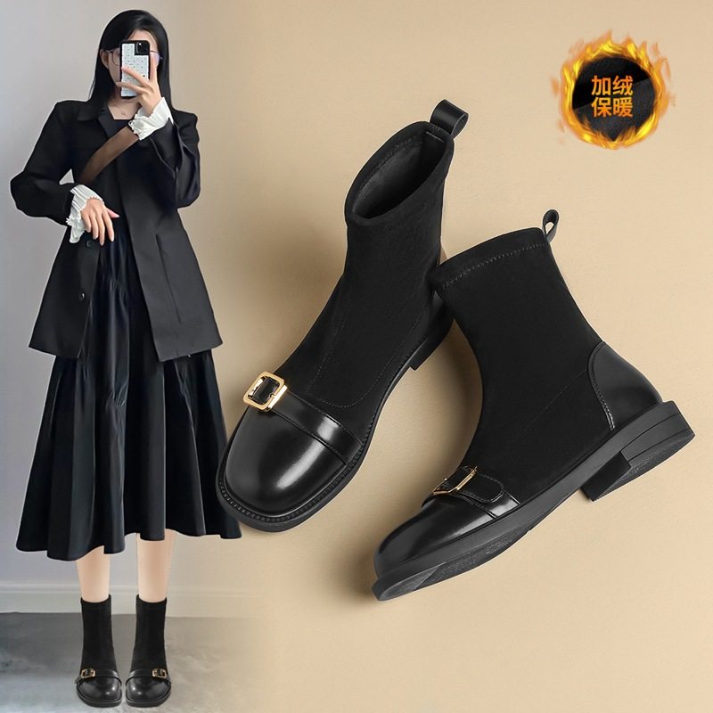 ZHR小香风短靴女2024秋季新款平底弹力靴百搭袜靴马丁靴瘦瘦靴子,女鞋,弹力靴/袜靴,淘宝优惠券,粉丝福利购,淘宝优惠卷