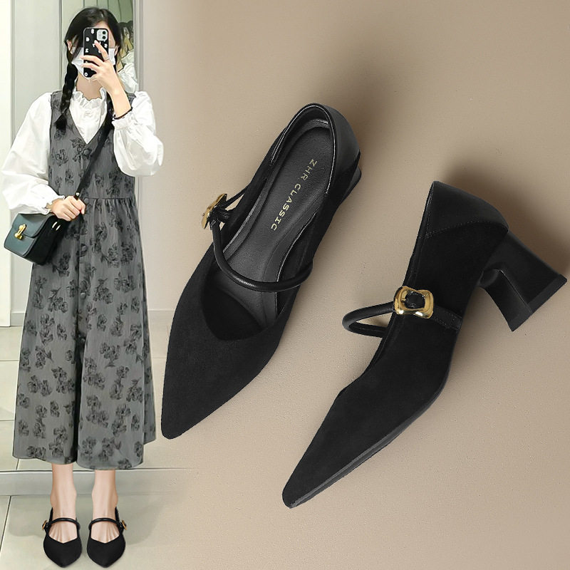 ZHR复古尖头浅口单鞋女2025新款洋气玛丽珍女鞋百搭通勤粗跟鞋子,女鞋,玛丽珍鞋,淘宝优惠券,粉丝福利购,淘宝优惠卷