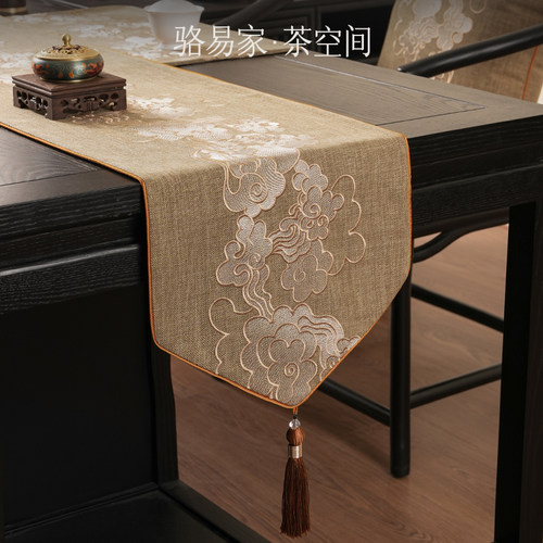 祥云刺绣防水桌旗中式禅意