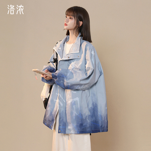 洛浓无性别秋季夹克外套男女渐变立领宽松休闲美式潮牌高街青少年