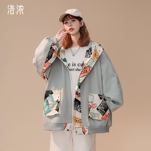 洛浓无性别情侣拼接夹克男女学生ins潮牌休闲宽松春秋百搭短外套